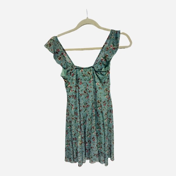 See You Monday Green Floral Y2K Style Short Sleeve Babydoll Dress Size Small - Picture 2 of 6